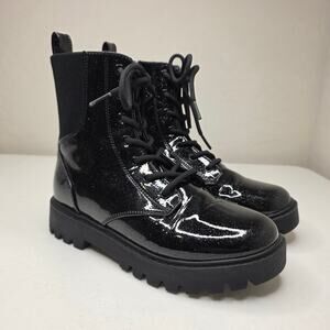 Art Class Black Glitter Lace-Up Zip Combat Boots Size 4